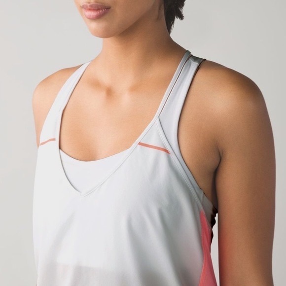 Lululemon Breezy Singlet 
White / Grapefruit. 
Size 6.
Pristine Condition. - Picture 5 of 8